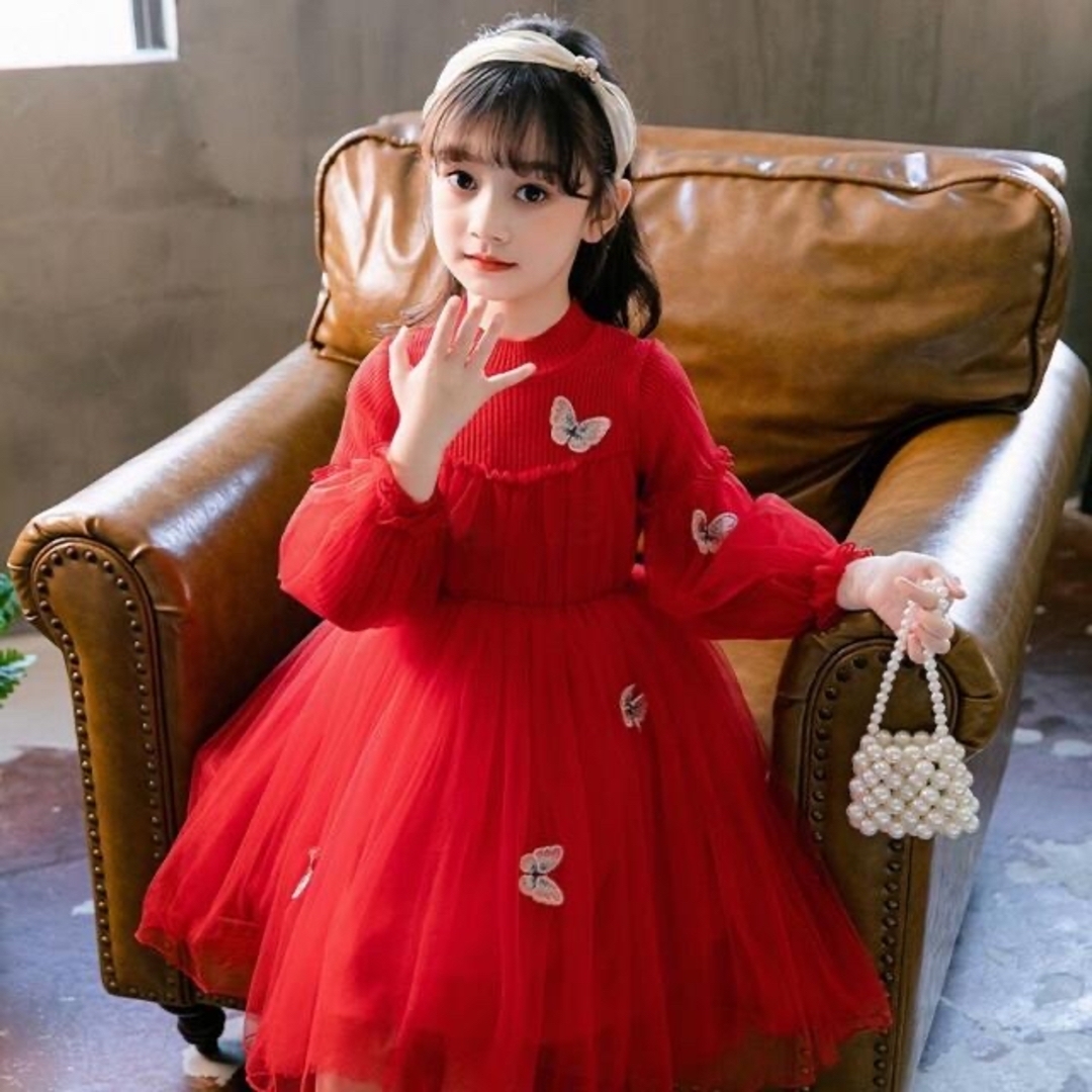 KWFA064チュールドレス キッズ 子供服 ワンピース ロング 春秋 ジュニア キッズ/ベビー/マタニティのキッズ服女の子用(90cm~)(ワンピース)の商品写真