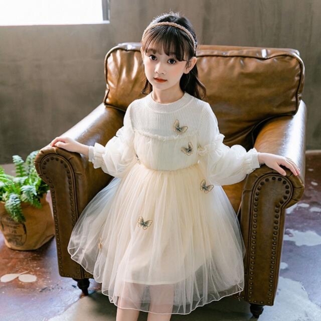 KWFA064チュールドレス キッズ 子供服 ワンピース ロング 春秋 ジュニア キッズ/ベビー/マタニティのキッズ服女の子用(90cm~)(ワンピース)の商品写真