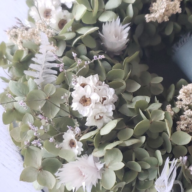 グリーン・ホワイト系 完成品♪ アナベルと白い小花のリース | raffin.bz