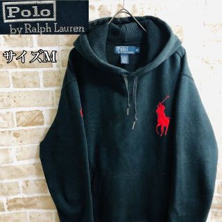 ポロラルフローレン(POLO RALPH LAUREN)の【希少】ポロバイラルフローレン パーカー サイズM　 ブラック デカロゴ(パーカー)