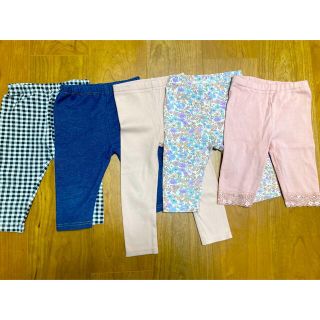 ユニクロ(UNIQLO)の【美品】ベビー　レギンス　パンツ　ピンク　デニム　ギンガムチェック  花柄(パンツ/スパッツ)