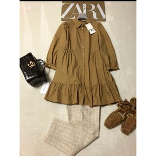 ザラ(ZARA)の新品　ZARA ポプリンコットン100% ビジューボタン　チュニックワンピース(シャツ/ブラウス(長袖/七分))