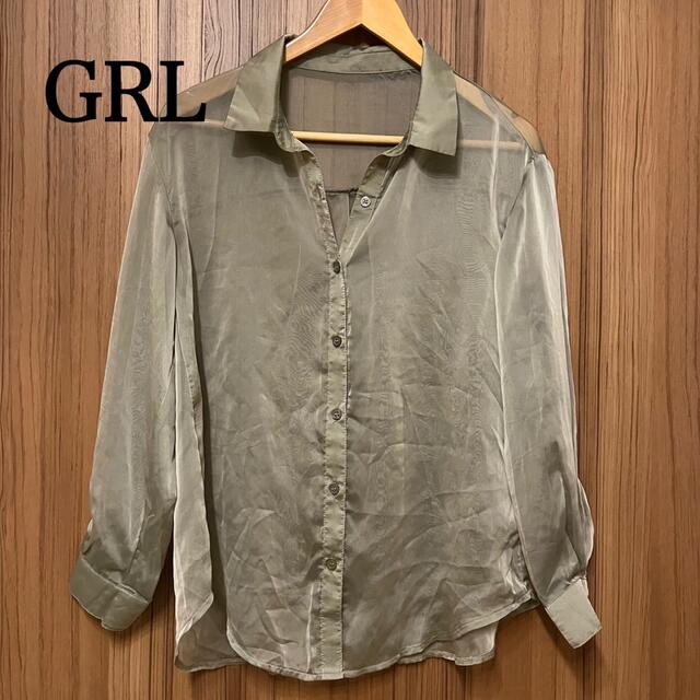 GRL - 【超美品】GRL M シアーシャツ カーディガン カーキ グリーンの