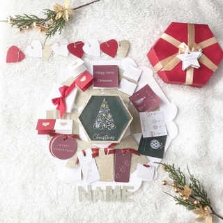 【クリスマス】六角形サプライズボックス　ツリー✳︎赤×緑×白×ゴールド✳︎359(カード/レター/ラッピング)