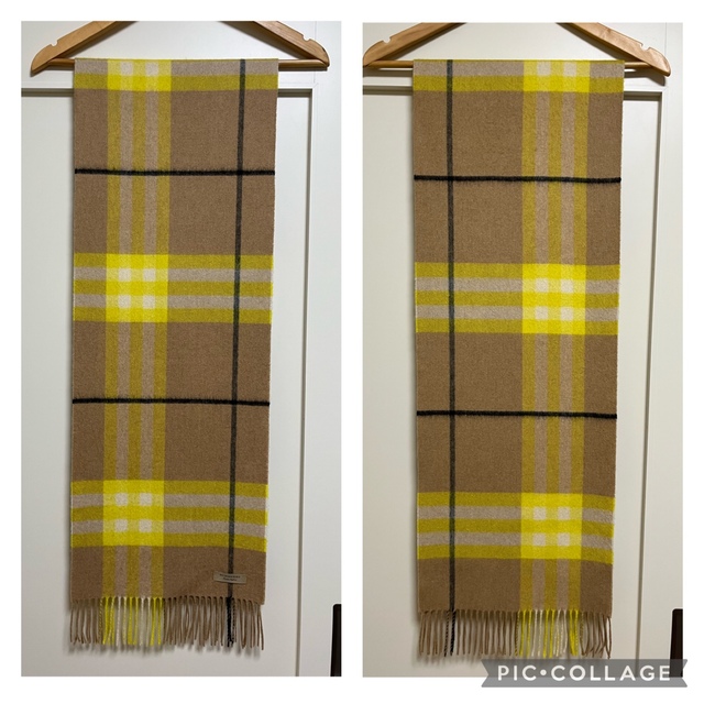 BURBERRY(バーバリー)のBURBERRY　バーバリー　マフラー　カシミア100％　ベージュxイエロー レディースのファッション小物(マフラー/ショール)の商品写真