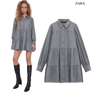 ザラ(ZARA)のザラ ZARA 人気 ティアード ブラウス ワンピース ゆったり グレー M(シャツ/ブラウス(長袖/七分))