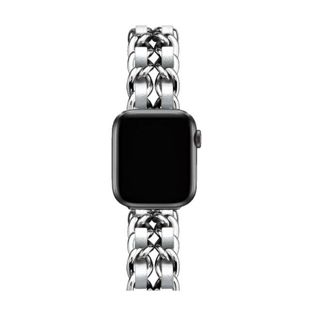 Apple Watch チェーンバンド シルバー レザーシルバー 45mmの通販 by webマーケットYASU's shop｜ラクマ