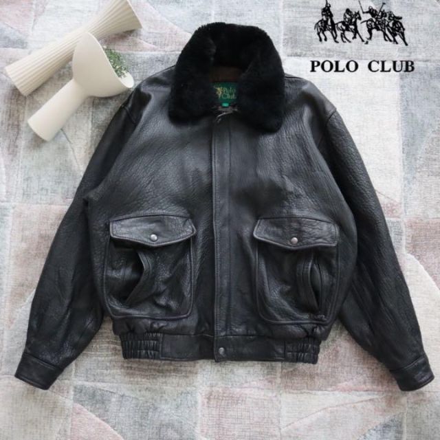 Polo Club(ポロクラブ)のPOLO CLUB ポロクラブ　ファー付き　レザージャケット　L　ブラック メンズのジャケット/アウター(レザージャケット)の商品写真