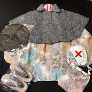 新品＊ 【まだらブルーに小菊】 七五三 753 着物 被布ポンチョ フルセット(和服/着物)