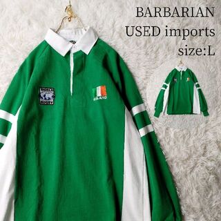 バーバリアン(Barbarian)の輸入古着★ラガーシャツ BARBARIAN Lサイズ アイルランド代表 グリーン(ポロシャツ)