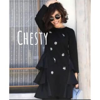 チェスティ(Chesty)のチェスティ Chesty 19AW ワンピース ビジュー ティアード(ひざ丈ワンピース)