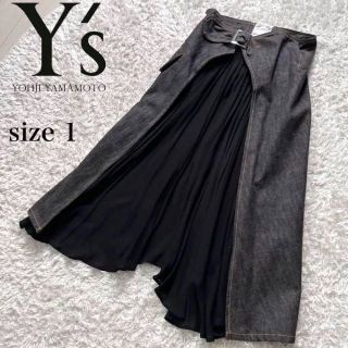 Yohji Yamamoto - ヨウジヤマモト 変形デニムロングスカート 金具ベルト ペチコート付 プリーツ 1