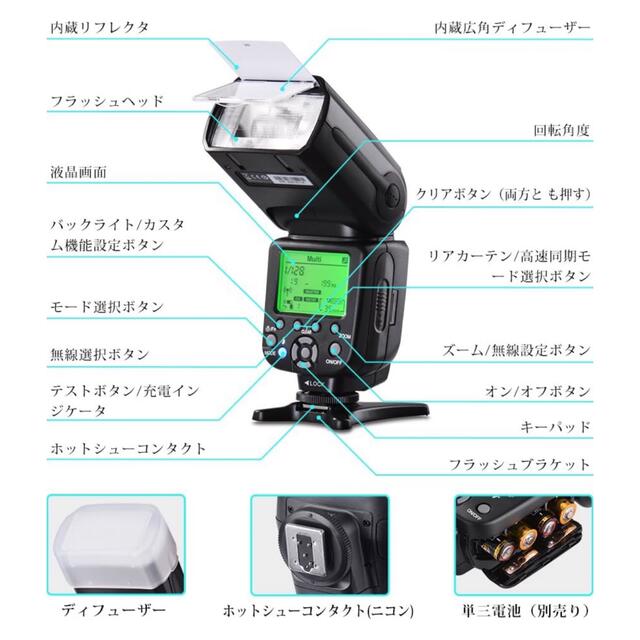 値下げTYCKA i-TTL ストロボ Nikon DSLRカメラ対応  スマホ/家電/カメラのカメラ(ストロボ/照明)の商品写真