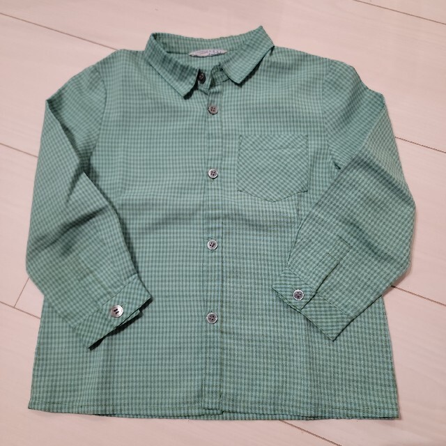 papp(パプ)のpapp　グリーンチェックシャツ キッズ/ベビー/マタニティのキッズ服男の子用(90cm~)(Tシャツ/カットソー)の商品写真