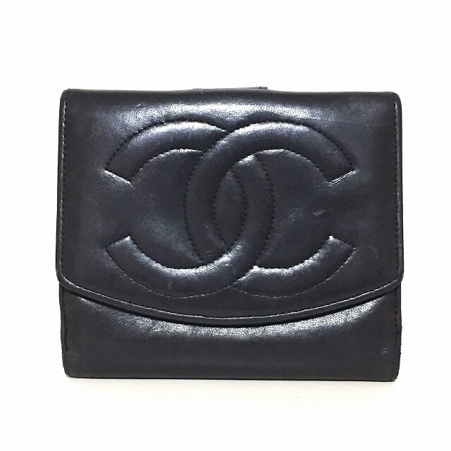 高速配送 CHANEL - シャネル Wホック財布 - 黒 ココマーク 財布