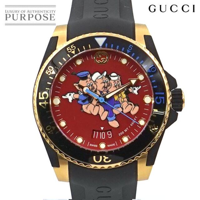 Gucci - グッチ GUCCI ダイヴ YA136325 ディズニー コラボ 三匹の子ぶた 中国亥年限定モデル メンズ 腕時計 デイト クォーツ Dive 90146131