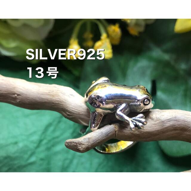 蛙　幸運　スターリングシルバー925リング　銀　個性的アクセサリー　16号uv2