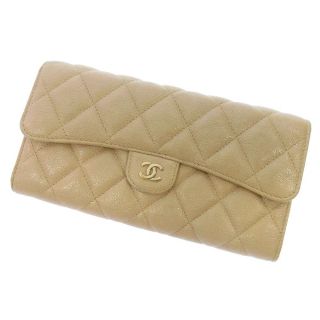 シャネル(CHANEL)のシャネル 長財布 マトラッセ ココマーク キャビアスキン CHANEL 財布 ベージュ メタリック(財布)