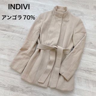 インディヴィ(INDIVI)のアンゴラ70% Indivi ベルテッド　チェスターコート(チェスターコート)