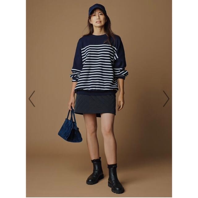 MIRANO RIB BORDER KNIT TOP ネイビー　FORME レディースのトップス(ニット/セーター)の商品写真