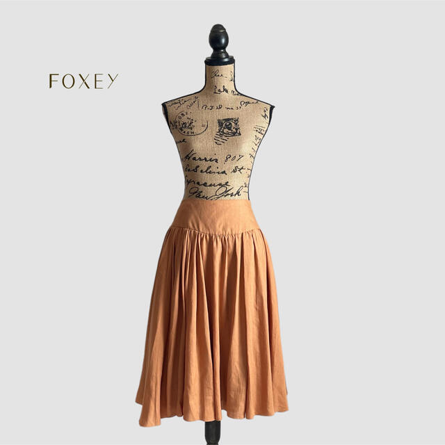 【在庫処分大特価!!】 FOXEY - リネンギャザースカート フォクシー FOXEY ひざ丈スカート