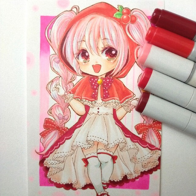 手描きイラスト オリジナルイラスト コピック 【赤ずきんちゃん】ハンドメイド