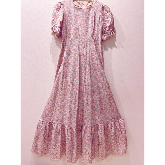 ガニーサックス風　vintage 小花柄　ロングワンピース