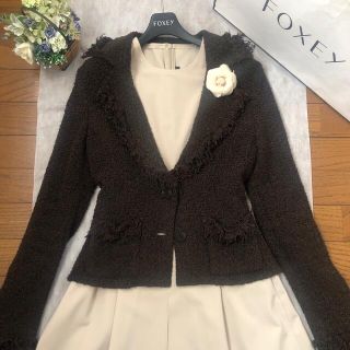 希少　美品　FOXEY BOUTIQUE  ツイード　黒　ジャケット　大人可愛い