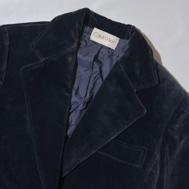 Calvin Klein(カルバンクライン)のカルバンクライン ベロアテーラードジャケット ネイビー M USA製古着 秋冬 レディースのジャケット/アウター(テーラードジャケット)の商品写真