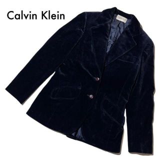 カルバンクライン(Calvin Klein)のカルバンクライン ベロアテーラードジャケット ネイビー M USA製古着 秋冬(テーラードジャケット)