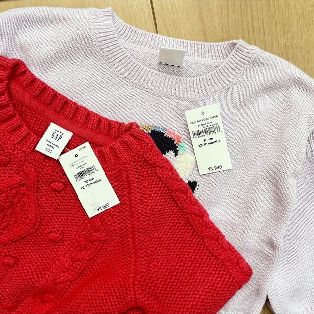 babyGAP(ベビーギャップ)の新品　baby gap セーター　ニット　80 女の子　冬　トップス　ピンク キッズ/ベビー/マタニティのベビー服(~85cm)(ニット/セーター)の商品写真