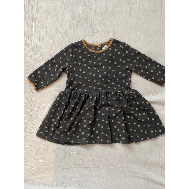 PETIT BATEAU(プチバトー)のプチバトー　ゴールドモチーフワンピース キッズ/ベビー/マタニティのキッズ服女の子用(90cm~)(ワンピース)の商品写真