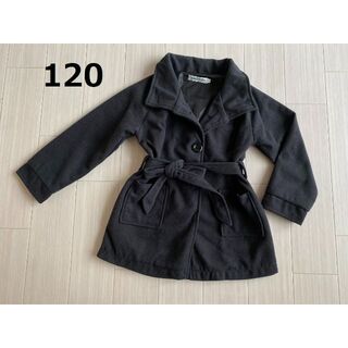120海外子供服コート黒ベルト付き6歳7歳女の子アウターシンプルお洒落子供キッズ(コート)