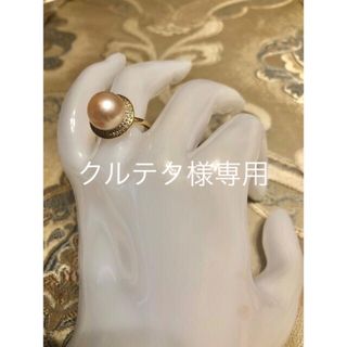 贅沢な12mm大粒♪金具純銀天然淡水真珠/ダイヤ入パール指輪♪サイズ：フリー♪p(リング(指輪))