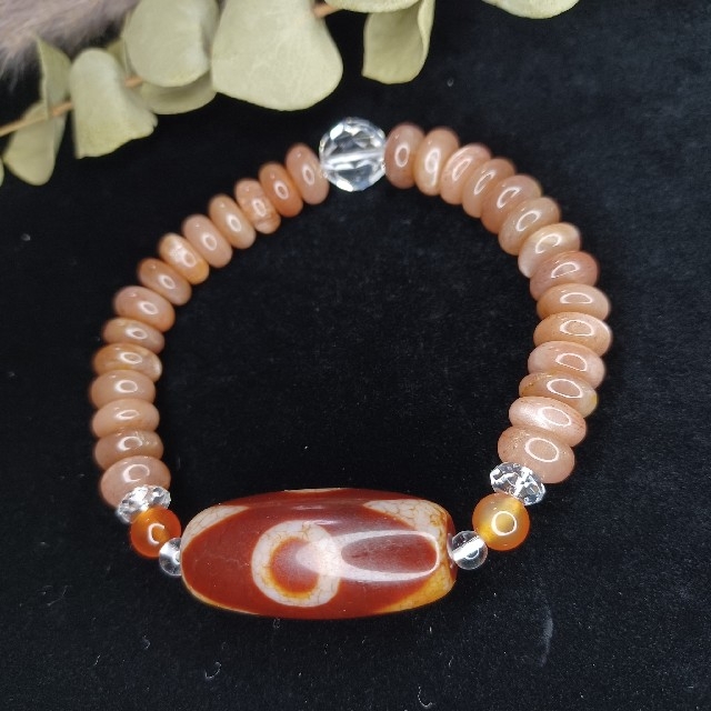 老鉱朱砂紅チベット天珠・美品❣️】三眼天珠…他 天然石ブレスレット