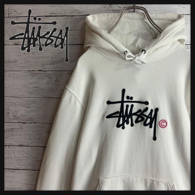 センターパイルロゴ】ステューシー♤パーカー パイルロゴ 白×紫 グレー