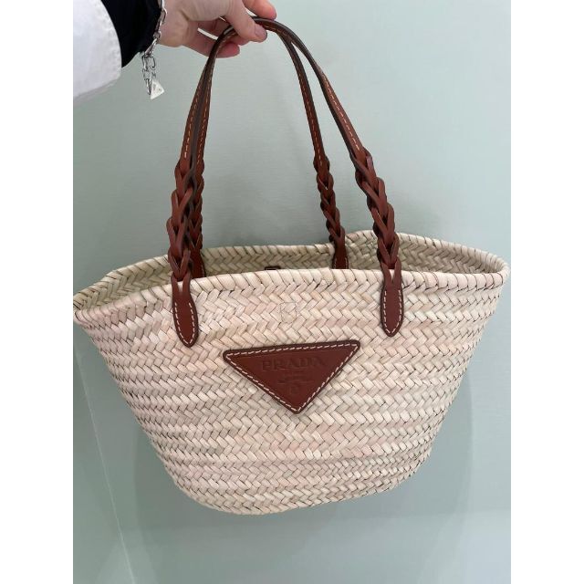 PRADA ちぎる / かごバッグ ウーブンパーム×レザー トートバッグ PRADA ちぎる / かごバッグ ウーブンパーム×レザー トートバッグ