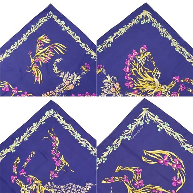 エルメス スカーフ カレ90 H.d'Origny (花咲く馬) ネイビー