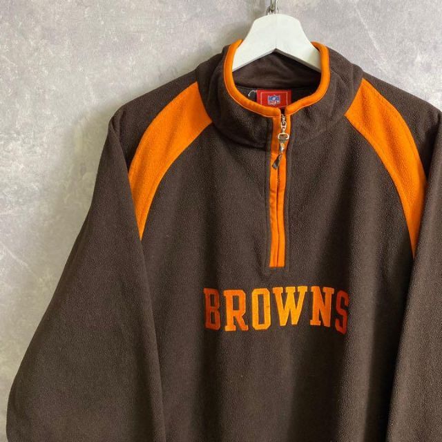 メンズNFL 90s ハーフジップ フリース ブラウン オレンジ BROWNS