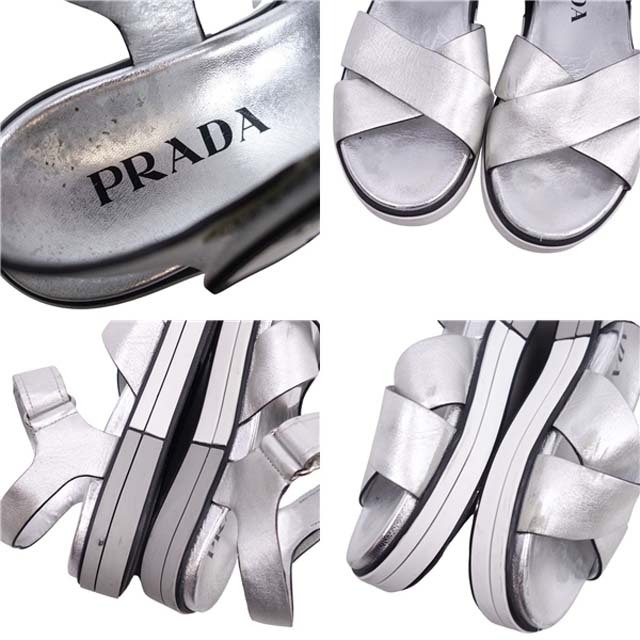 PRADA(プラダ)のプラダ サンダル カーフレザー シューズ 靴 レディース 34 1/2 シルバー レディースの靴/シューズ(サンダル)の商品写真