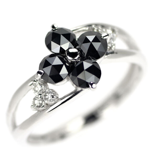 K18WG ブラック/カラーレス ダイヤモンド リング 1.00ct フラワー