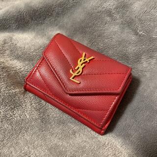 【人気】サンローラン　財布　ミニ財布　コンパクトウォレット　レッド　赤　三つ折り