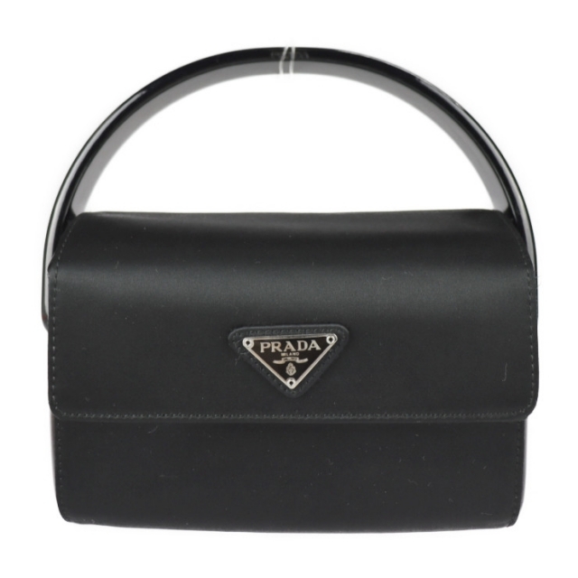 PRADA - PRADA プラダ ハンドバッグ サテン カーフレザー ブラック PRADA - PRADA プラダ ハンドバッグ サテン カーフレザー ブラック