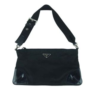 プラダ(PRADA)のPRADA プラダ ロゴプレート ナイロン レザー トート バッグ ブラック系【中古】(トートバッグ)