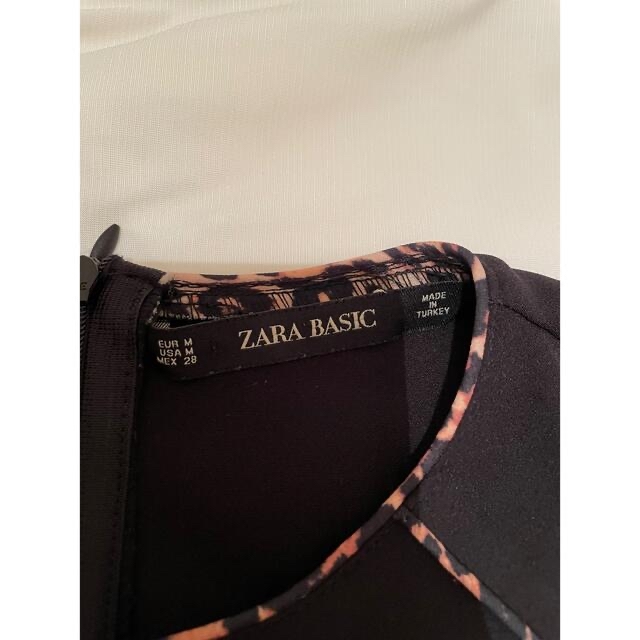 ZARA(ザラ)の新品✨ZARA BASIC ブラック　ワンピース　レオパード レディースのワンピース(ひざ丈ワンピース)の商品写真