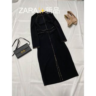 ザラ(ZARA)の新品✨ZARA BASIC ブラック　ワンピース　レオパード(ひざ丈ワンピース)