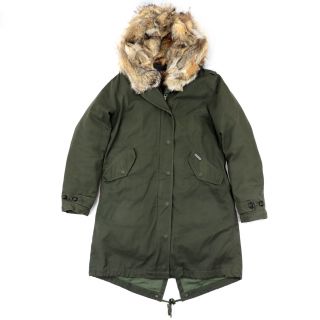 ウールリッチ(WOOLRICH)のウールリッチ フォックスファー切替 モッズコート レディース カーキ XS ライナー付き ミリタリー ジップアップ WOOLRICH(モッズコート)