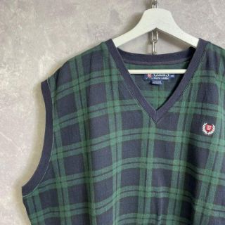 ラルフローレン(Ralph Lauren)のチャップスラルフローレン 90s コットンベスト ゴルフ Vネック 緑 チェック(ベスト)