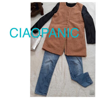 チャオパニック(Ciaopanic)のCIAOPANICチャオパニック♡プードルコート×フェイクレザー　切替　コート(ロングコート)