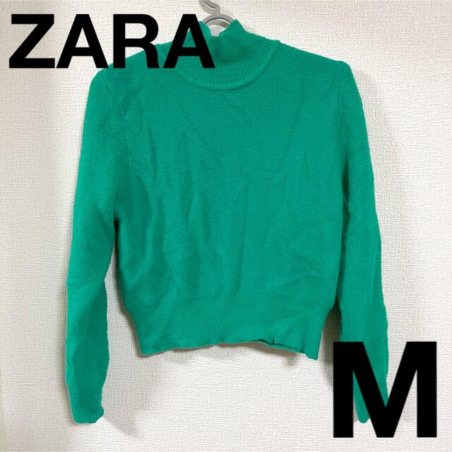 ZARA ハイネック グリーンニット セーター M 緑 クロップド丈